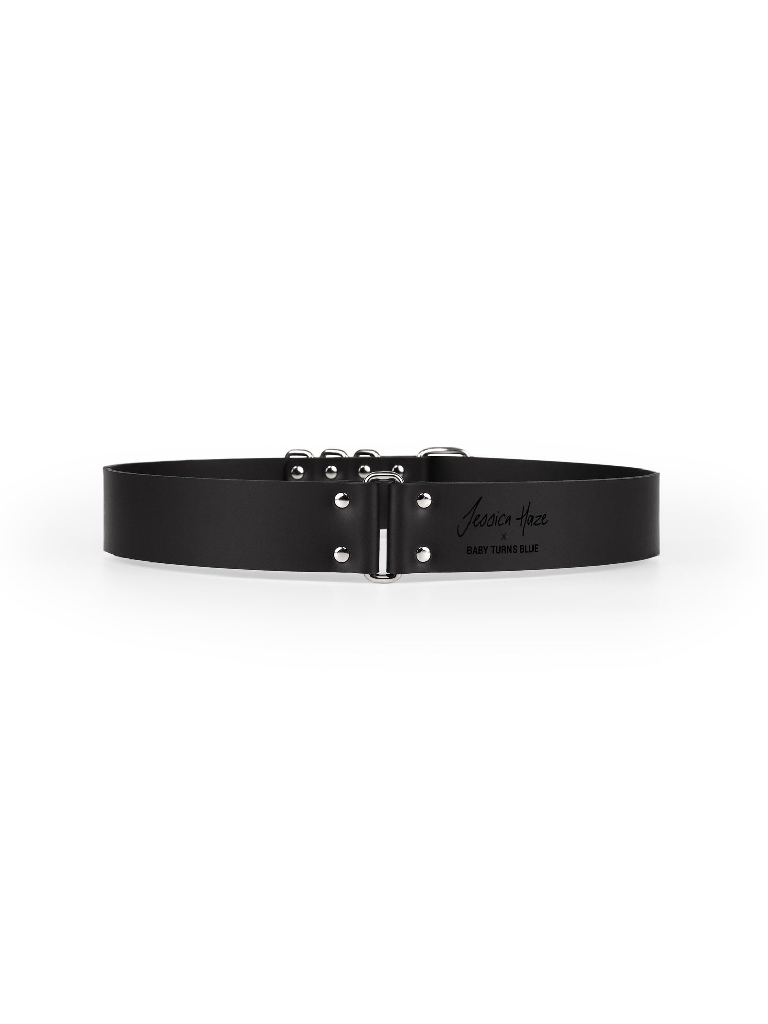 Back view of the Jessica Haze x Baby turns Blue vegan leather belt