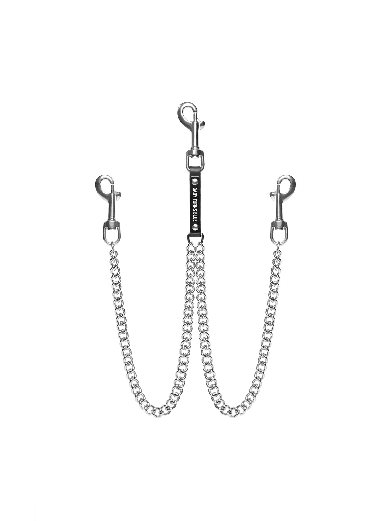 Front view of the vegan leather Triple hook chain by Baby turns Blue Paris