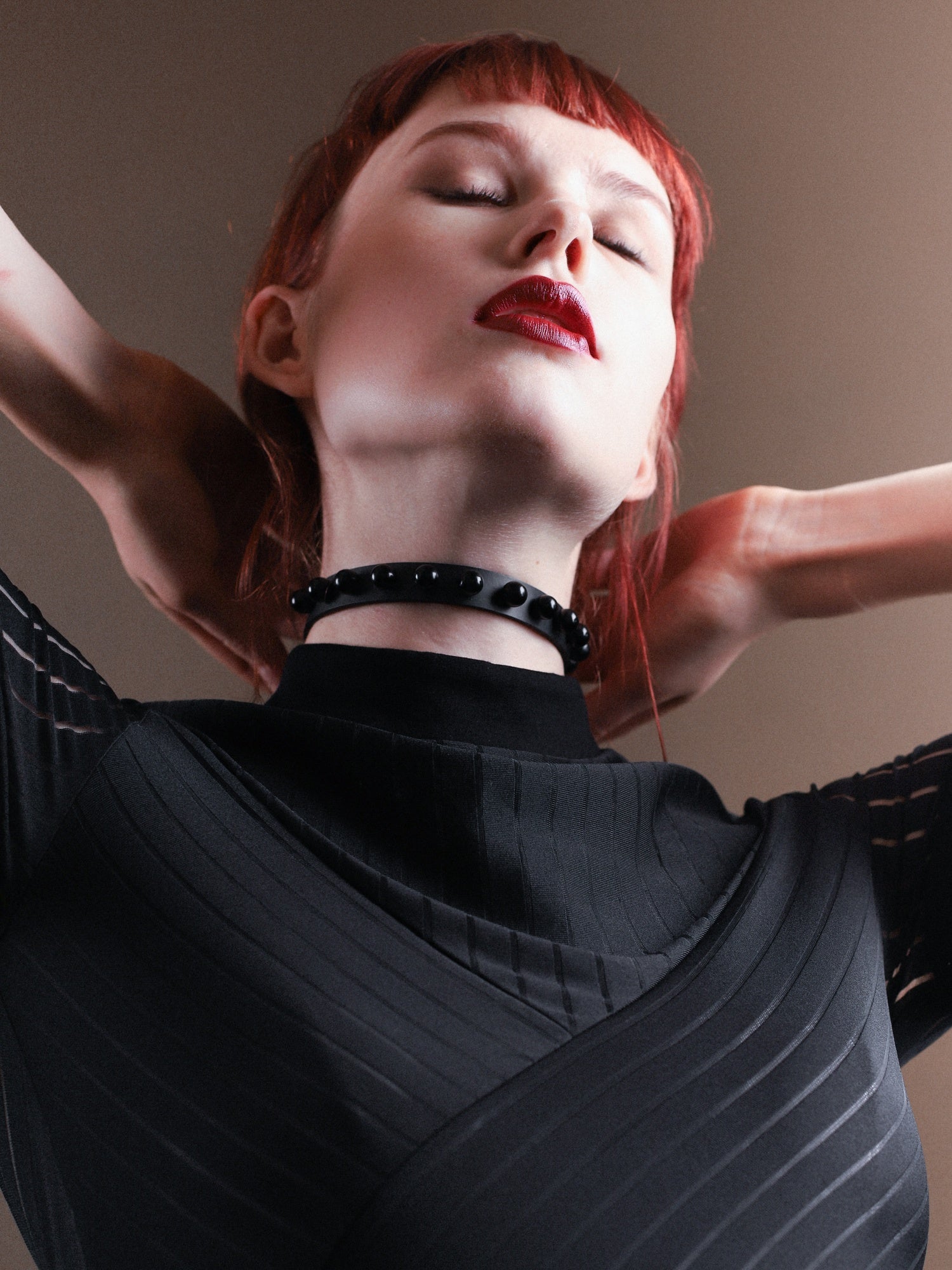 Gala wearing the Baby turns Blue Paris Billie choker made from apple leather