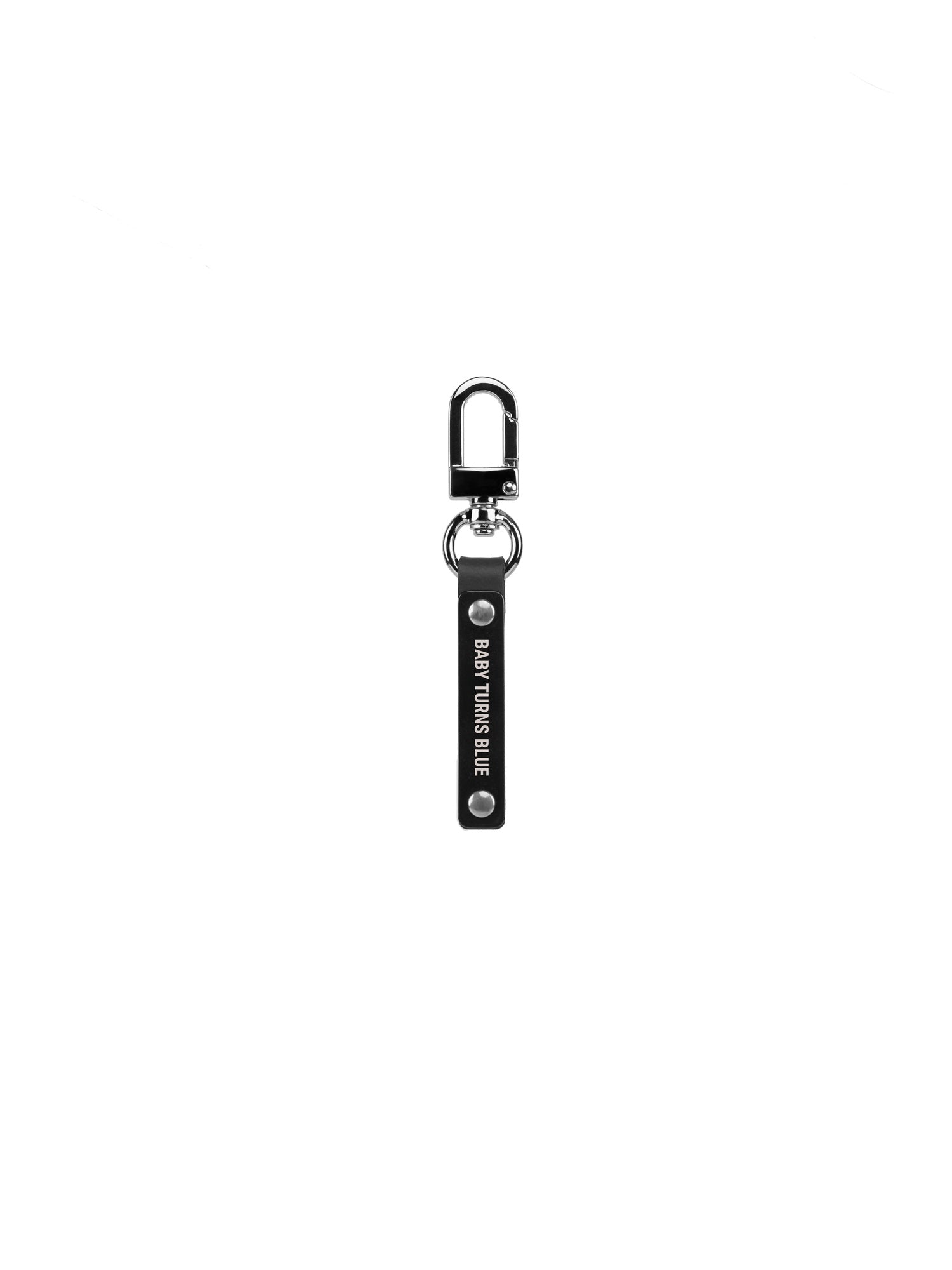 Front view of the vegan Brand keychain by Baby turns Blue Paris