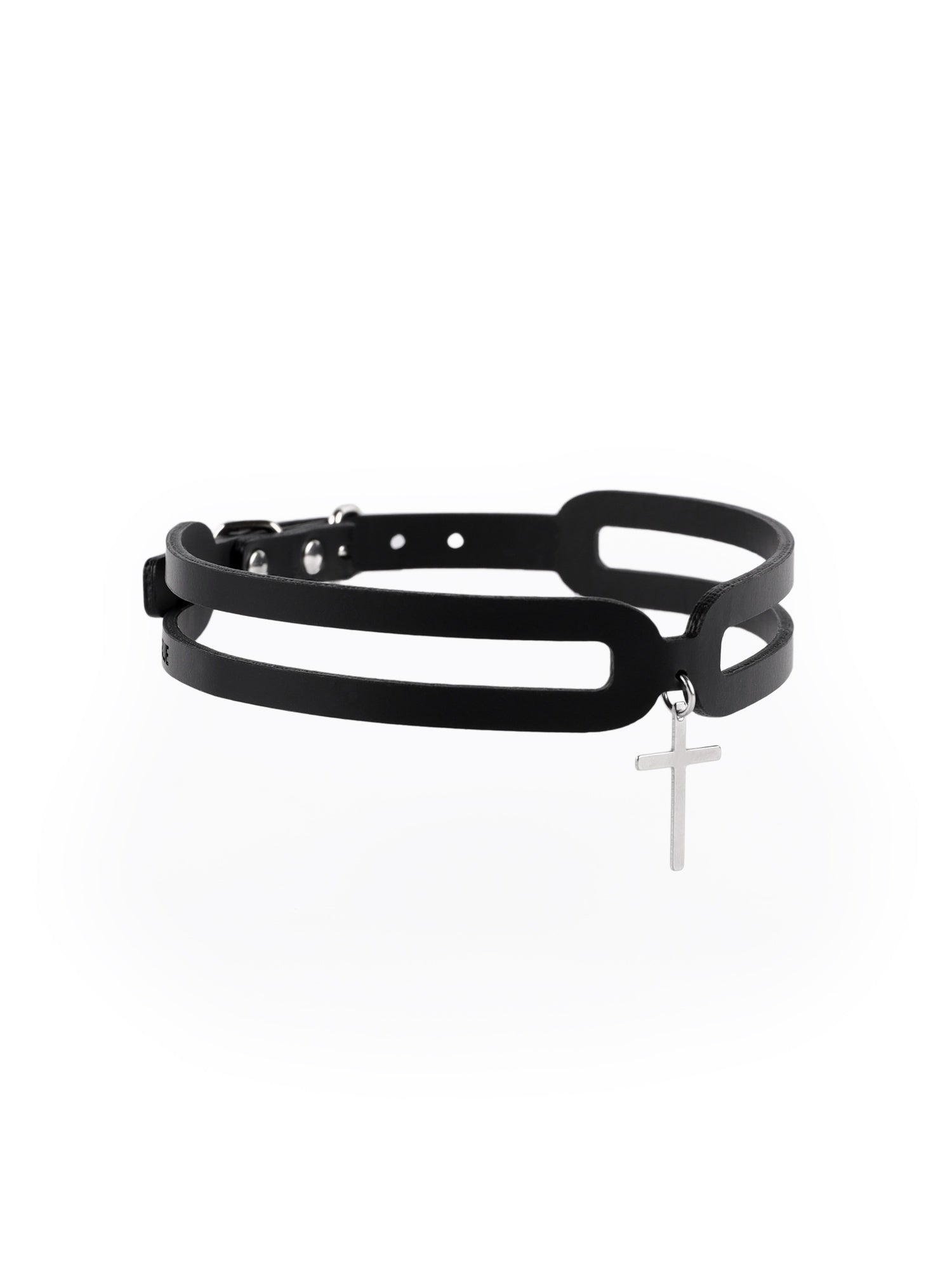 Side view of high-quality vegan Hope Cross choker by Baby turns Blue Paris