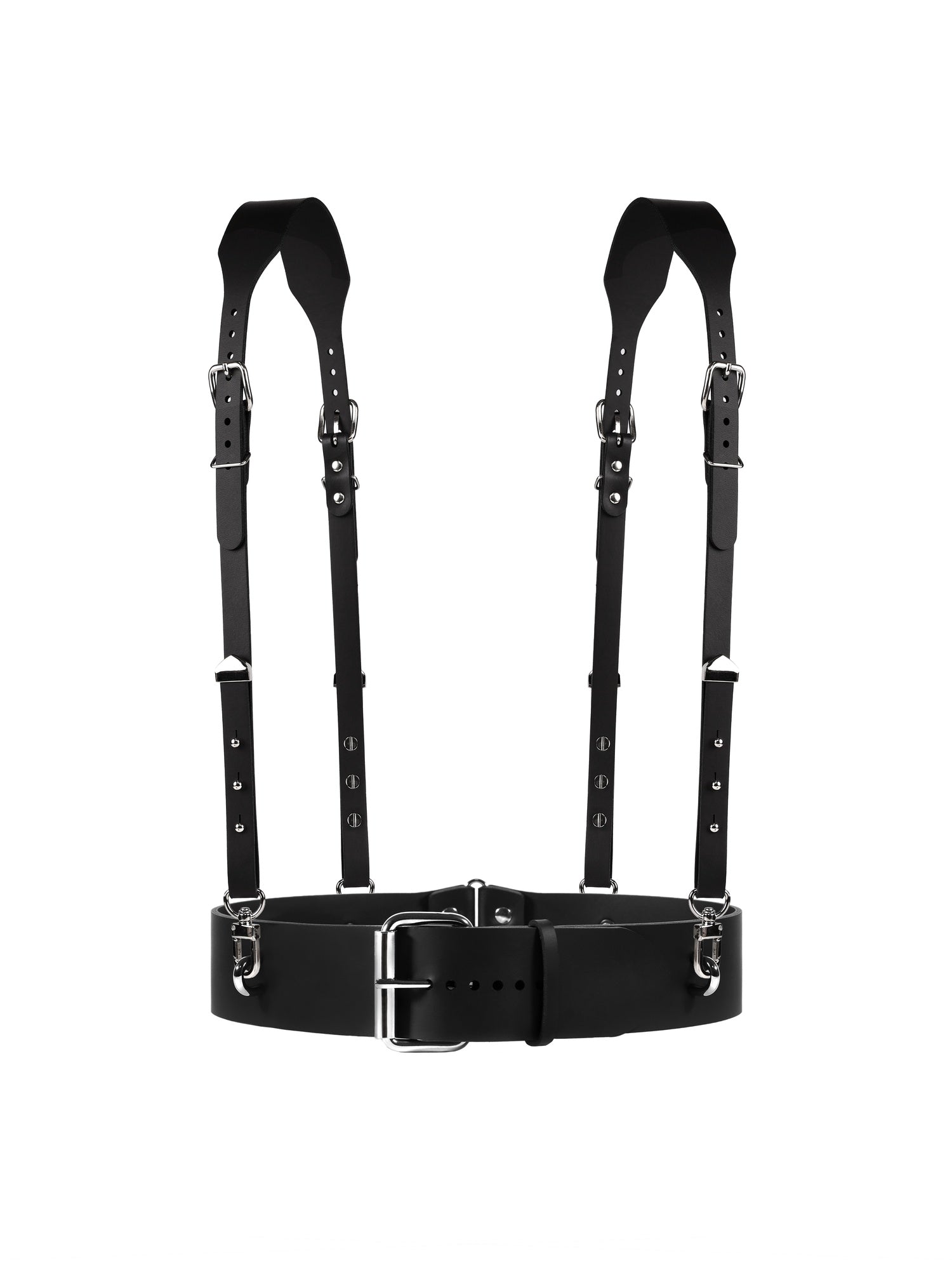 Front view of the vegan Jean harness by Baby turns Blue Paris