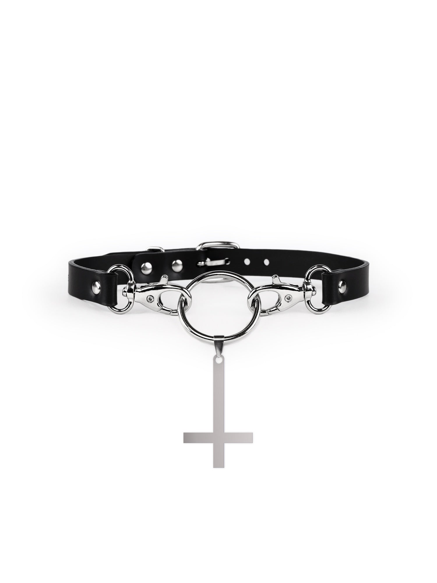 Front view of the Sina Cross AppleSkin vegan choker by Baby turns Blue Paris