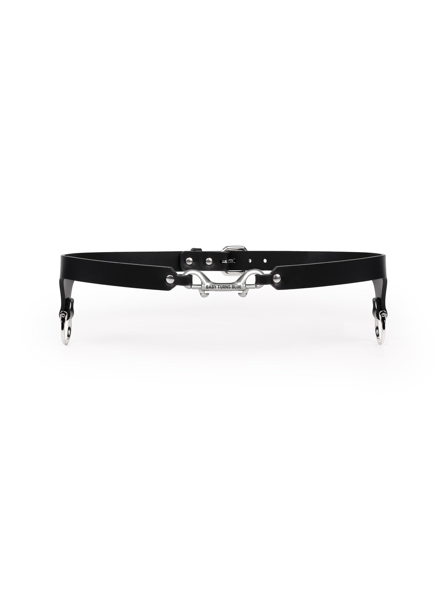 Front view of the Venus vegan leather belt by Baby turns Blue Paris