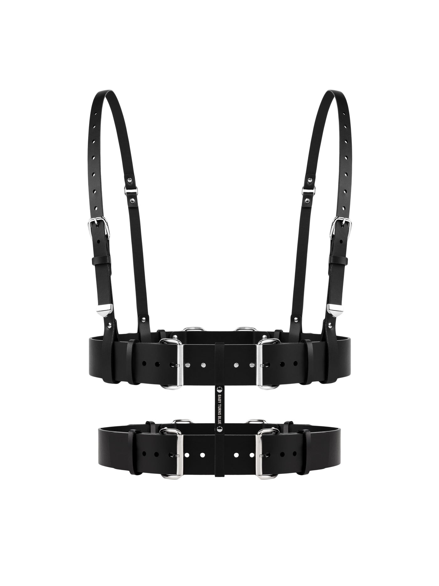 Front view of the vegan Gum double harness by Baby turns Blue Paris