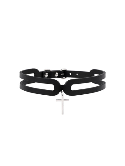 Front view of high-quality vegan Hope Cross choker by Baby turns Blue Paris
