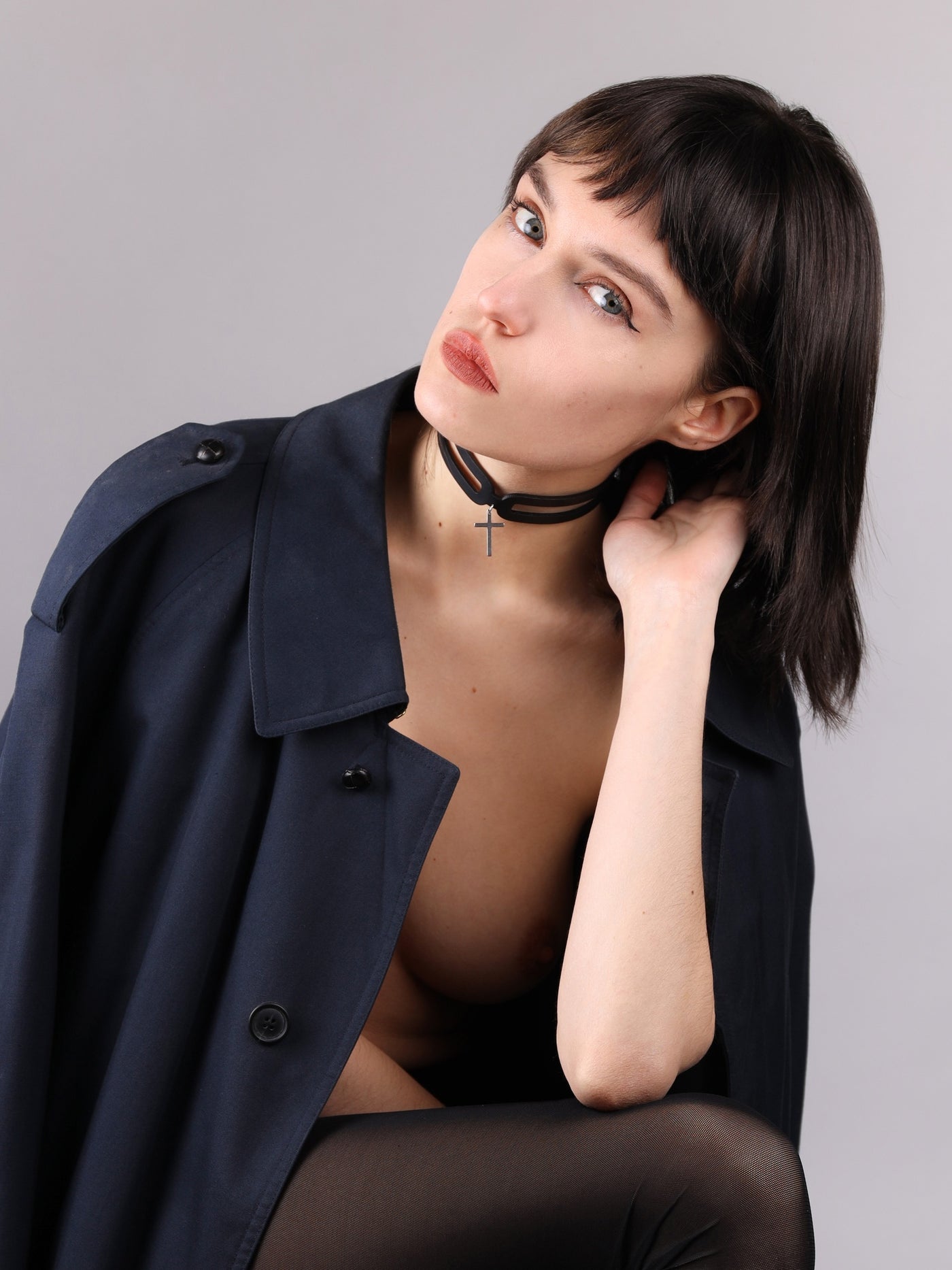 Marie wearing the Hope Cross choker in motion by Baby turns Blue Paris