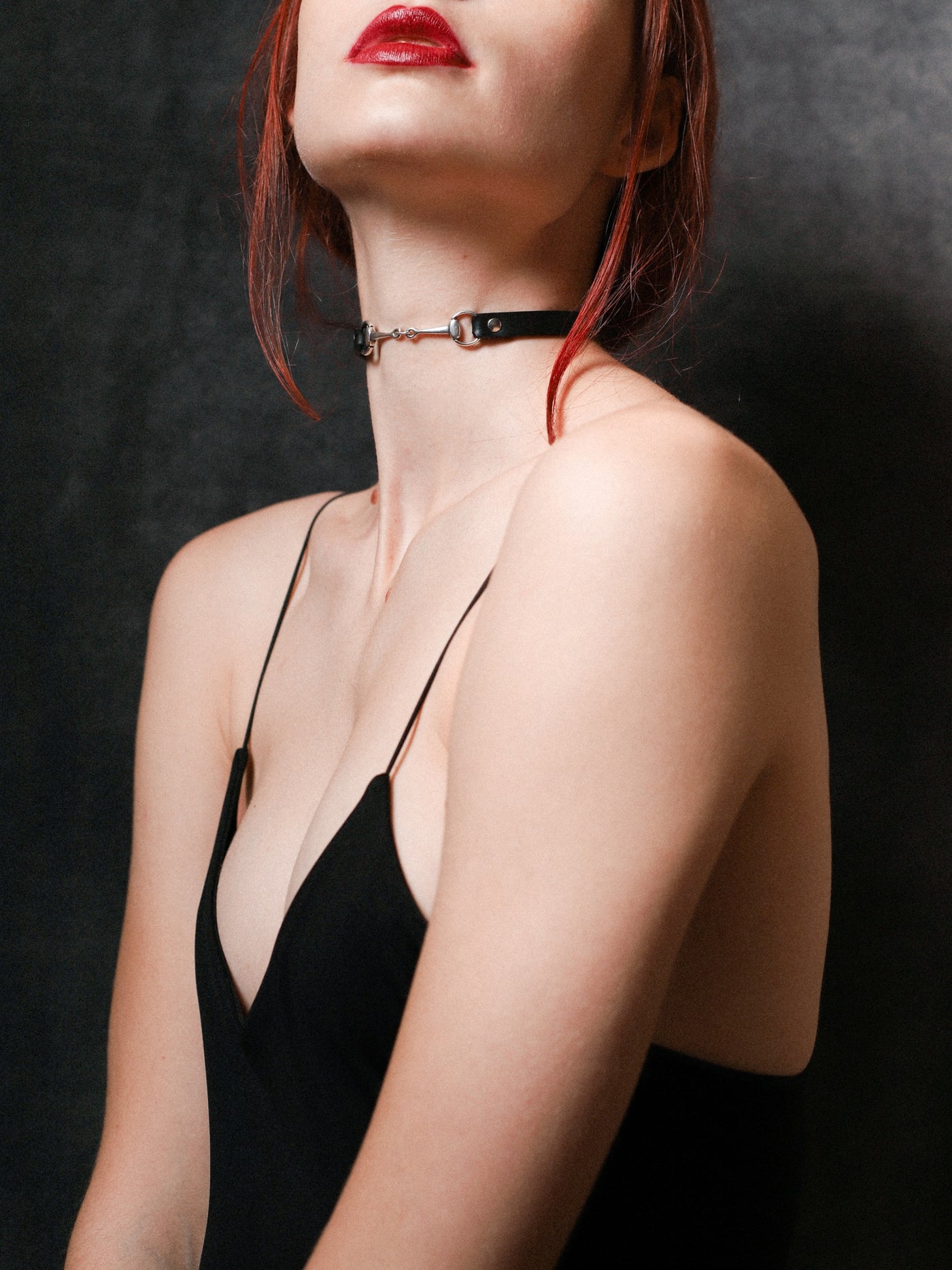 Side view of Gala posing with the consciously made Rosie choker by Baby turns Blue Paris